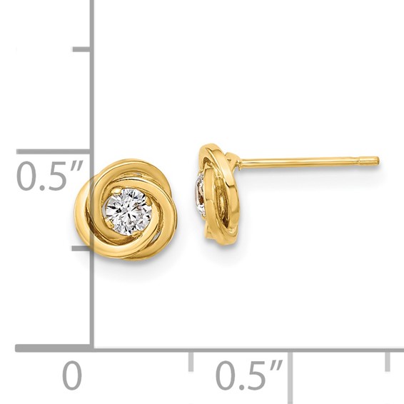 14k 6.5mm Polished CZ Love Knot Post Earrings
