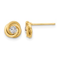 14K 6.5mm Yellow Gold Polished CZ Love Knot Post Earrings view 1