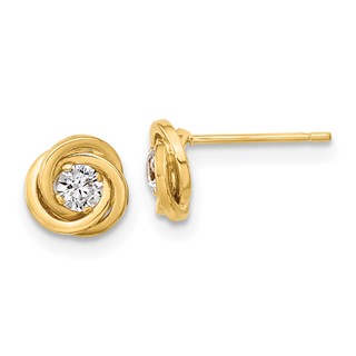 14k 6.5mm Polished CZ Love Knot Post Earrings