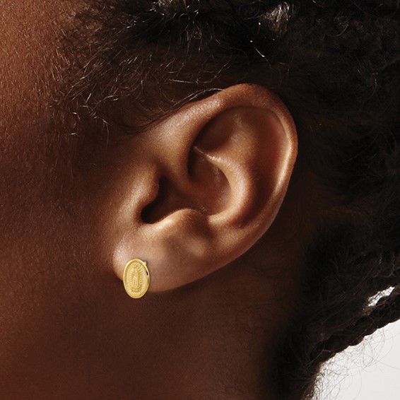 14k Polished Small Our Lady of Guadalupe Post Earrings