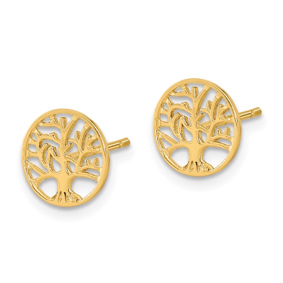 14k Polished Tree of Life in Circle Post Earrings