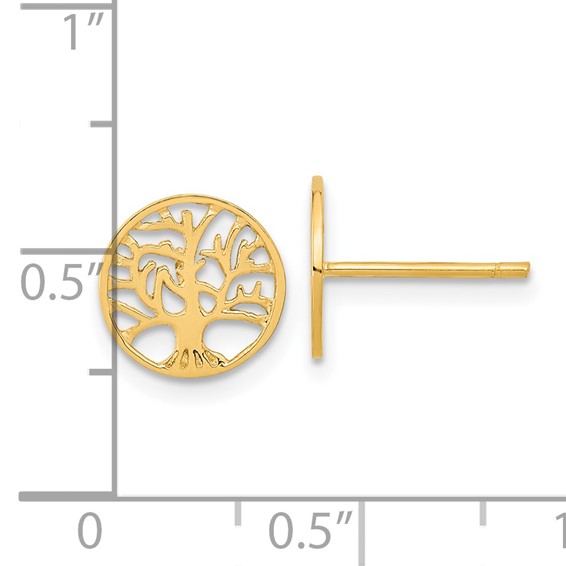 14k Polished Tree of Life in Circle Post Earrings