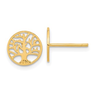 14k Polished Tree of Life in Circle Post Earrings