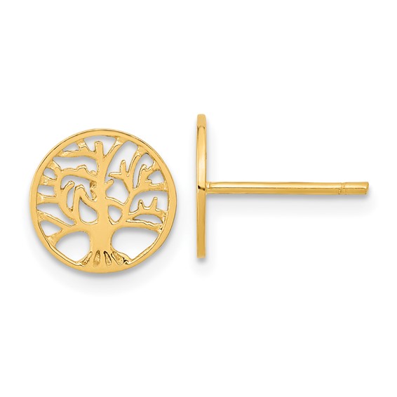 14k Polished Tree of Life in Circle Post Earrings