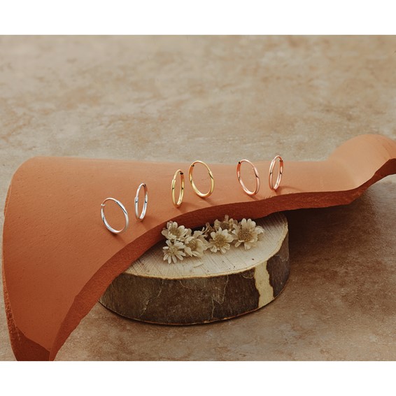 14K Tri-Color 3-pair 1.1x10mm Endless Tube Hoop Earring Set