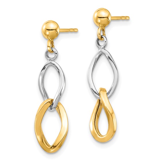 14K Two-tone Twisted Links Dangle Post Earrings