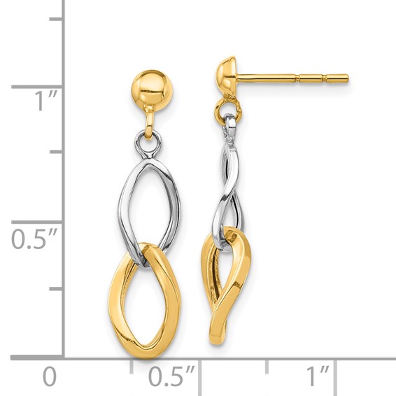 14K Two-tone Twisted Links Dangle Post Earrings