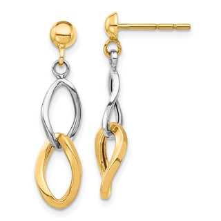 14K Two-tone Twisted Links Dangle Post Earrings