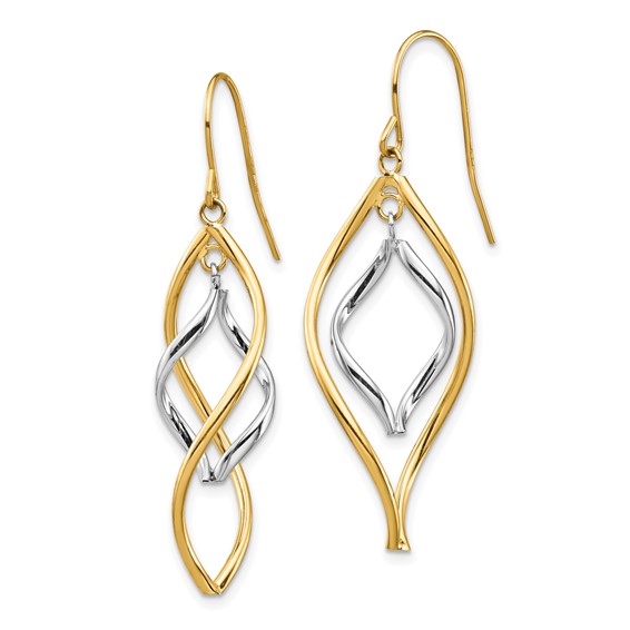 14K Two-tone Fancy Twisted Dangle French Hook Earrings