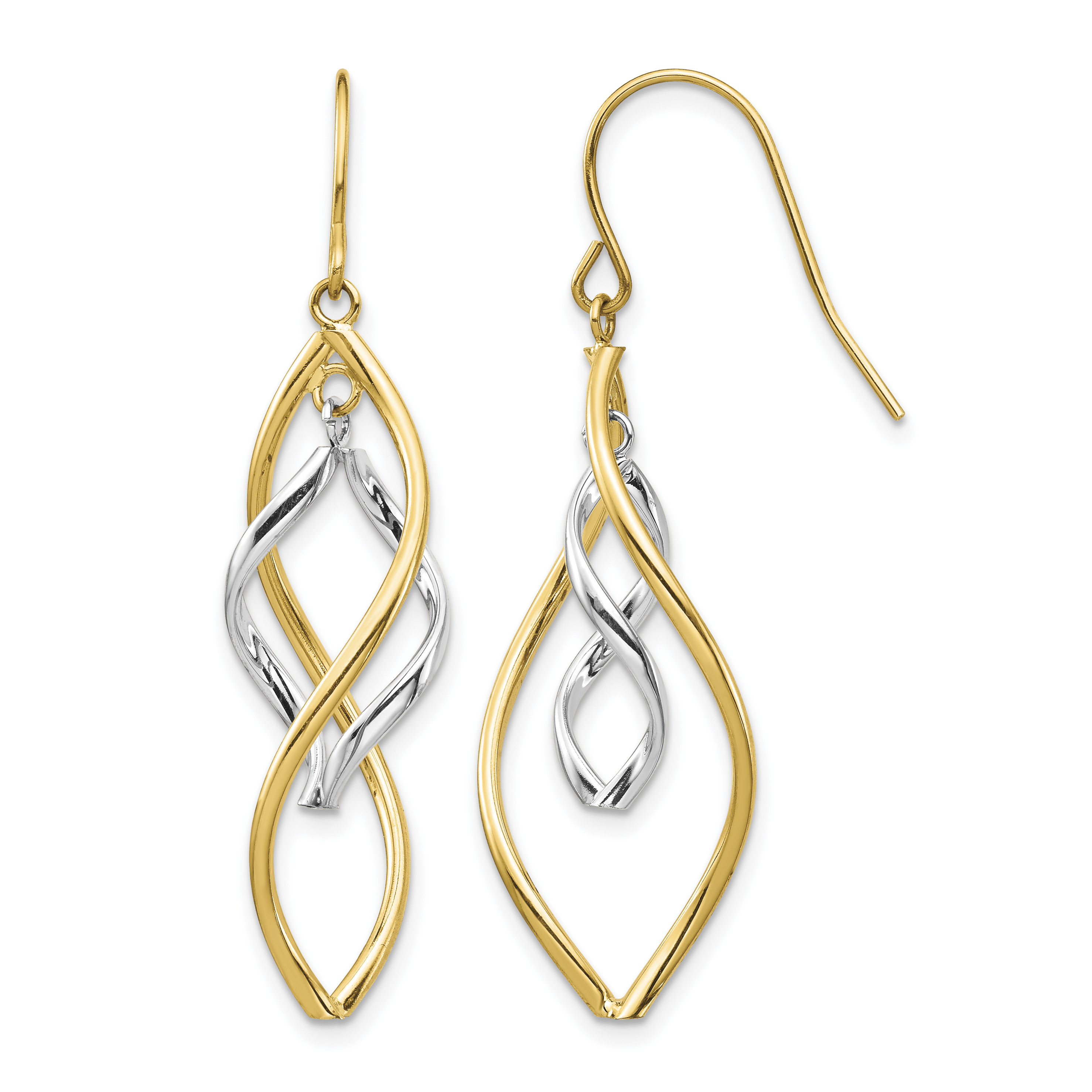 14K Two-tone Fancy Twisted Dangle Earrings (YE1854)