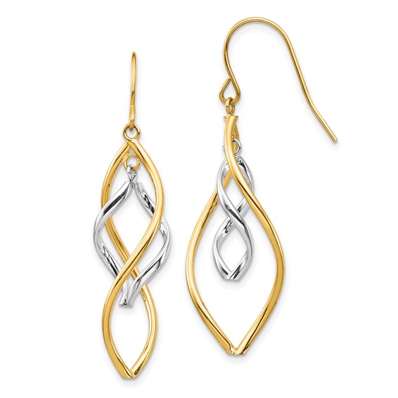 14K Two-tone Fancy Twisted Dangle French Hook Earrings