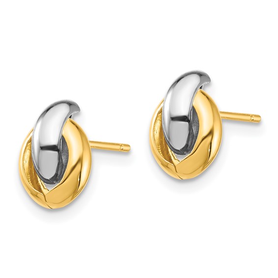 14k and White Rhodium 10mm Oval Post Earrings