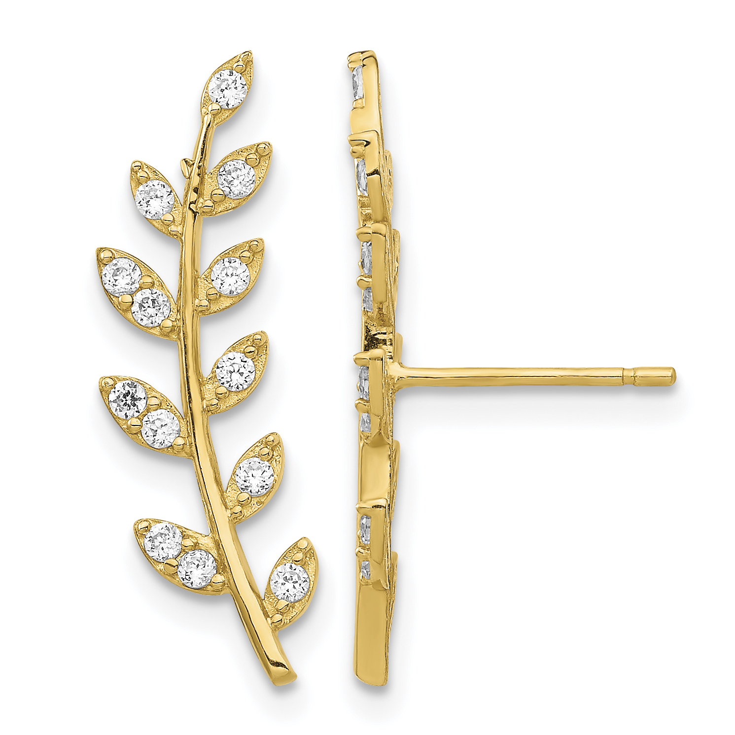14K CZ Fern Ear Climber Earrings (YE1887)