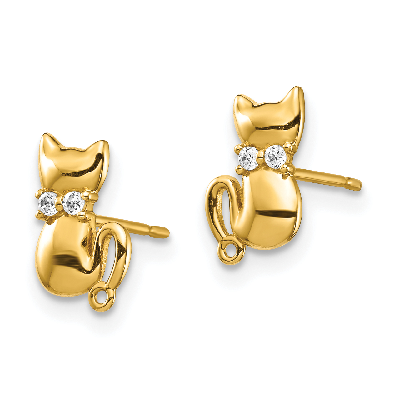 14K Sitting Cat CZ Bowtie Stud Earrings YE1892 product image view 2