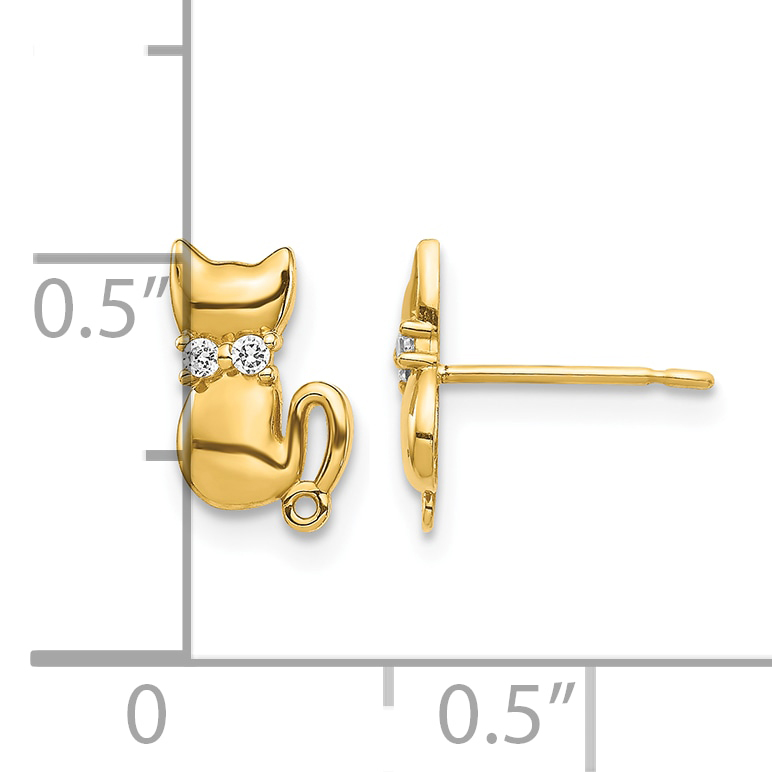 14K Sitting Cat CZ Bowtie Stud Earrings YE1892 product image view 4