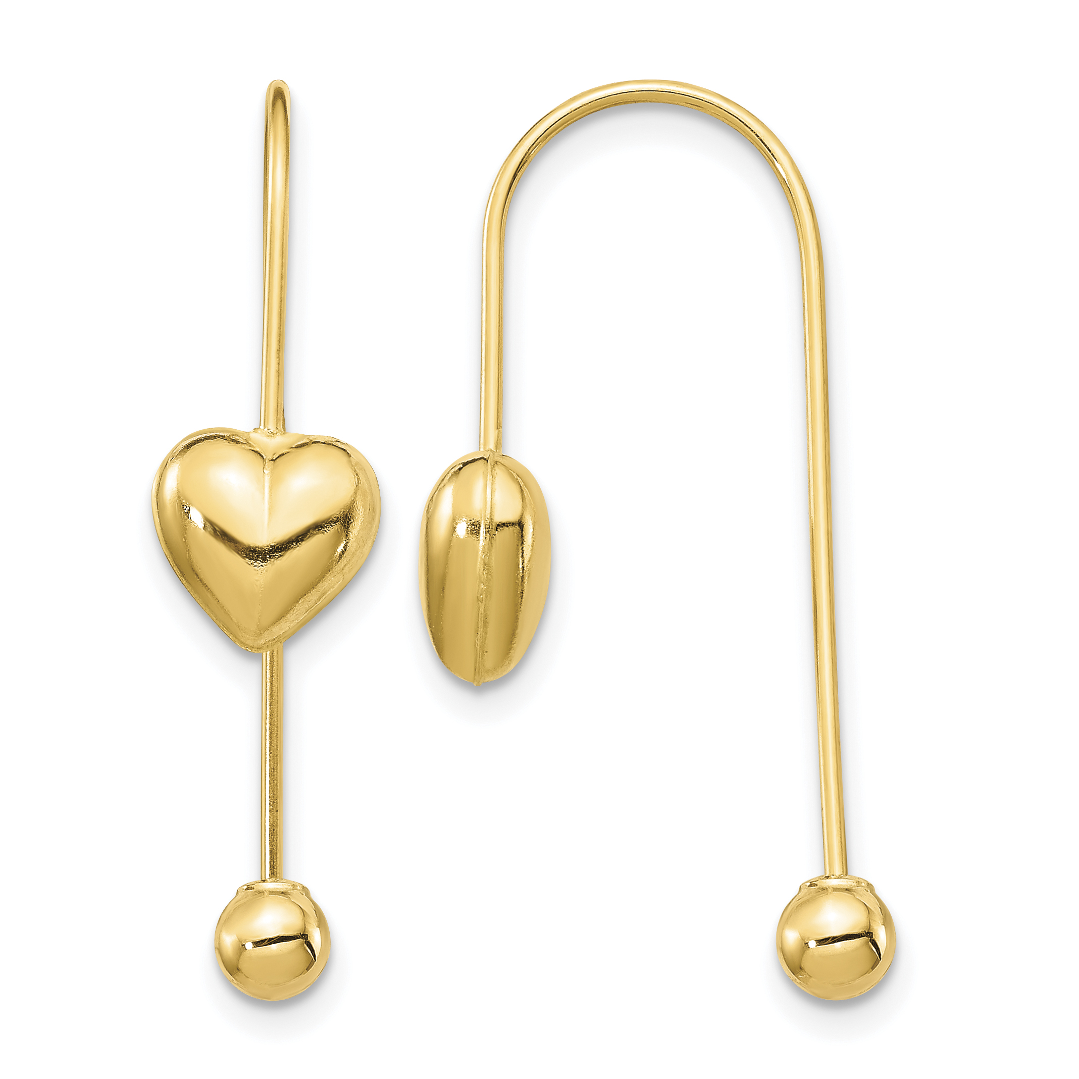 14K Puffed Heart w/Screw End Threader Earrings (YE1894)
