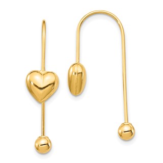 14K Puffed Heart with Screw-on Bead Threader Earrings