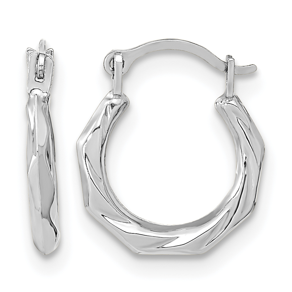14K White Gold Polished Twist Hoop Earrings (YE1899W)