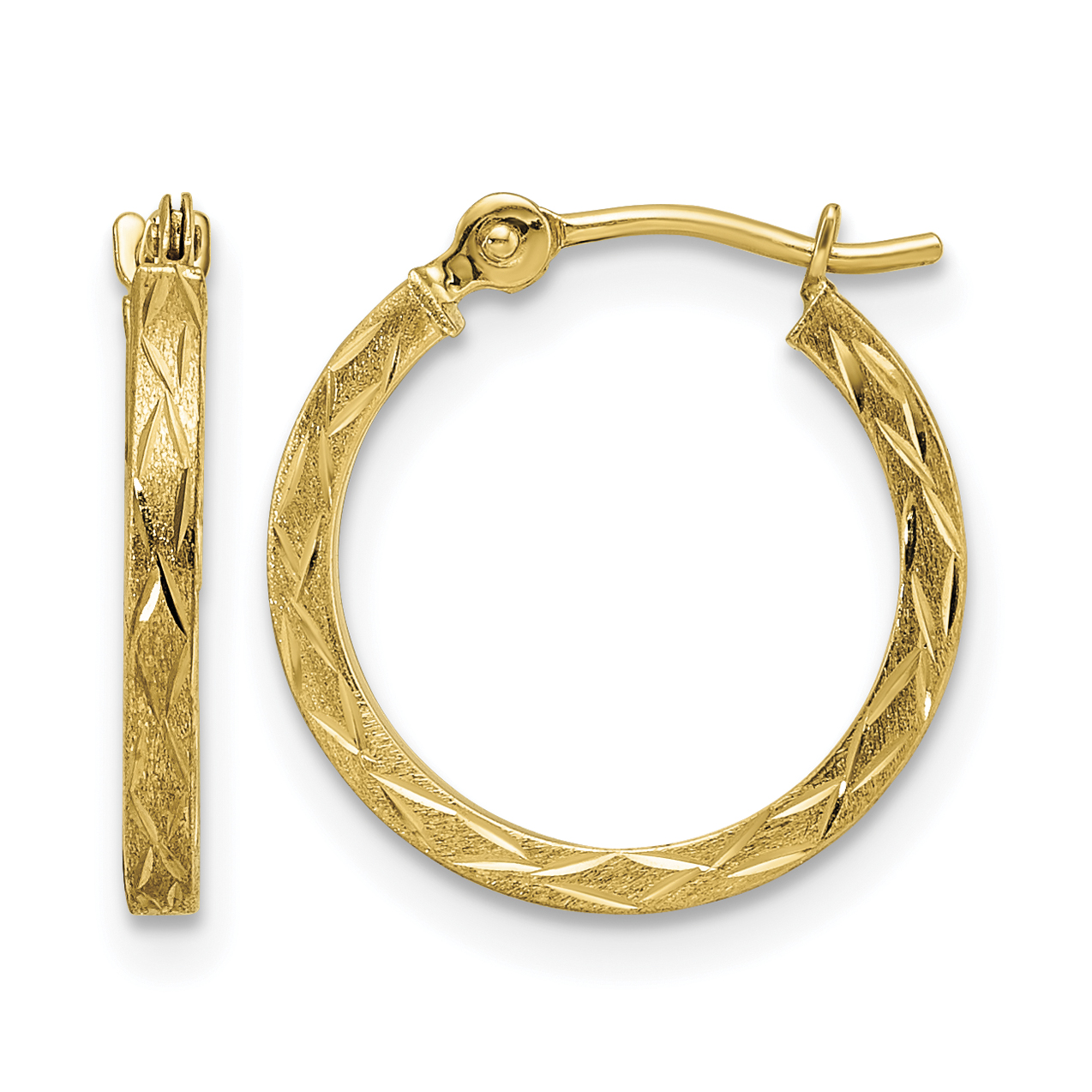 14k Polished and Satin Diamond-cut Hoop Earrings (YE1902)