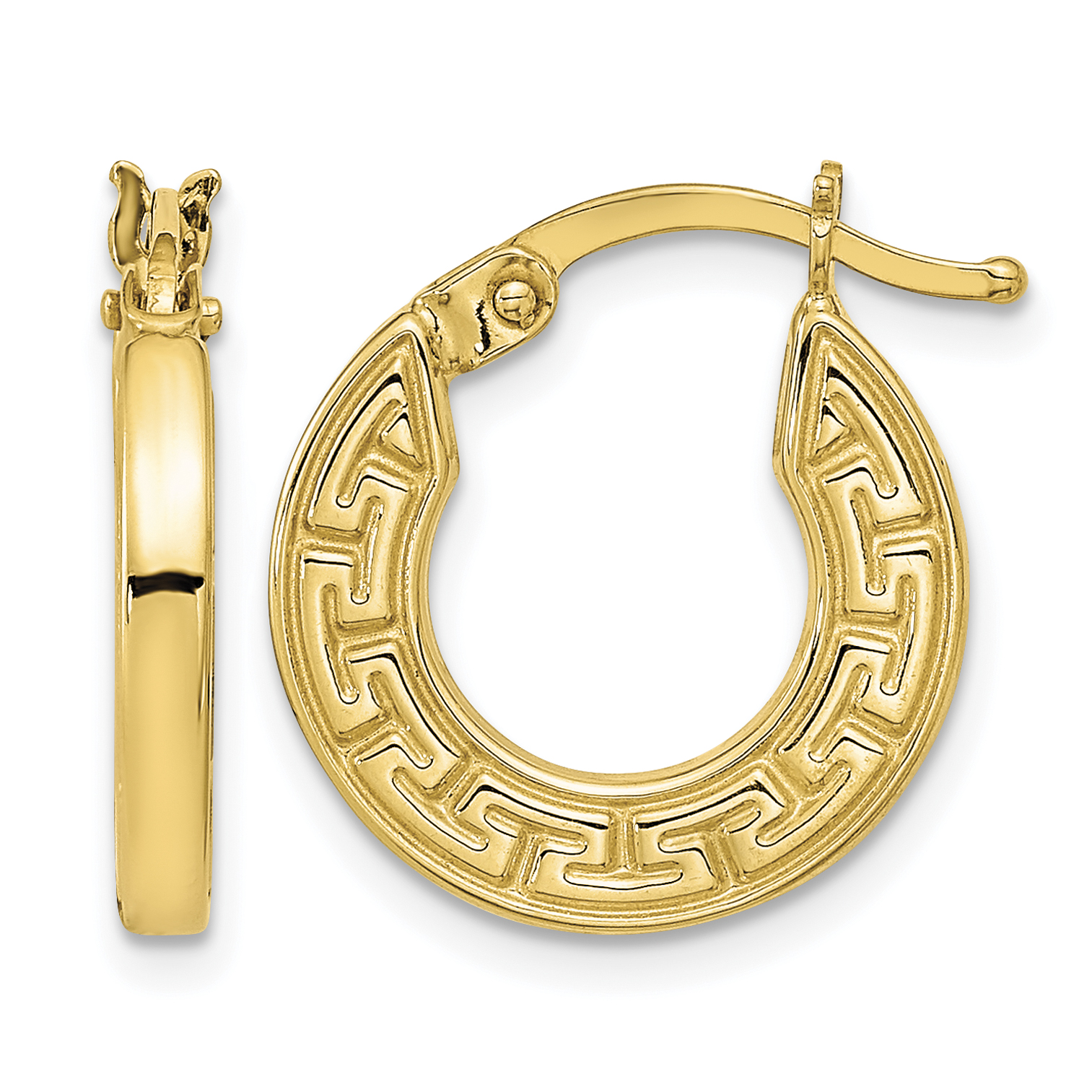 14K Polished Hollow Greek Key Hoop Earrings (YE1903)
