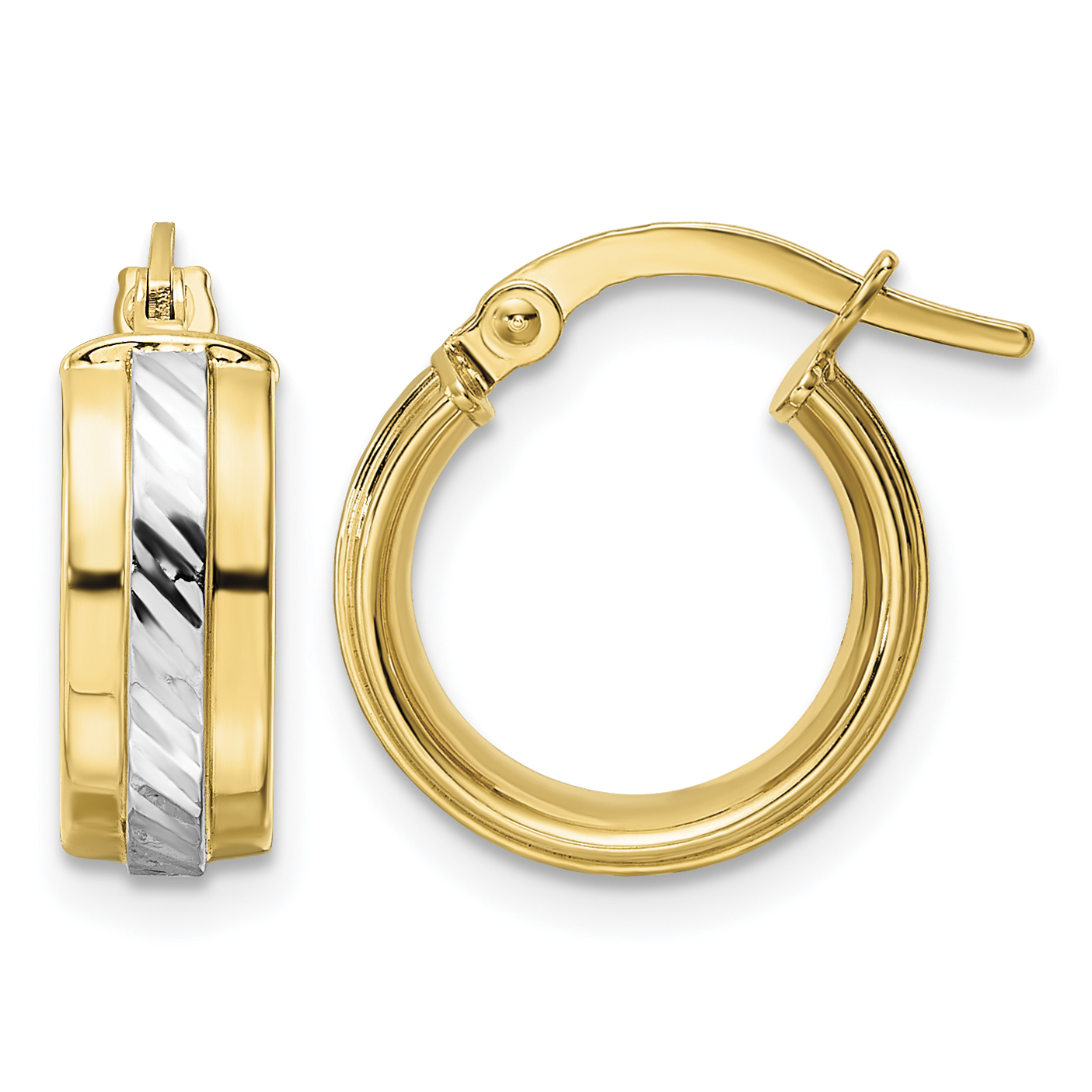 14k w/ White Rhodium Diamond-cut Hoop Earrings (YE1907)