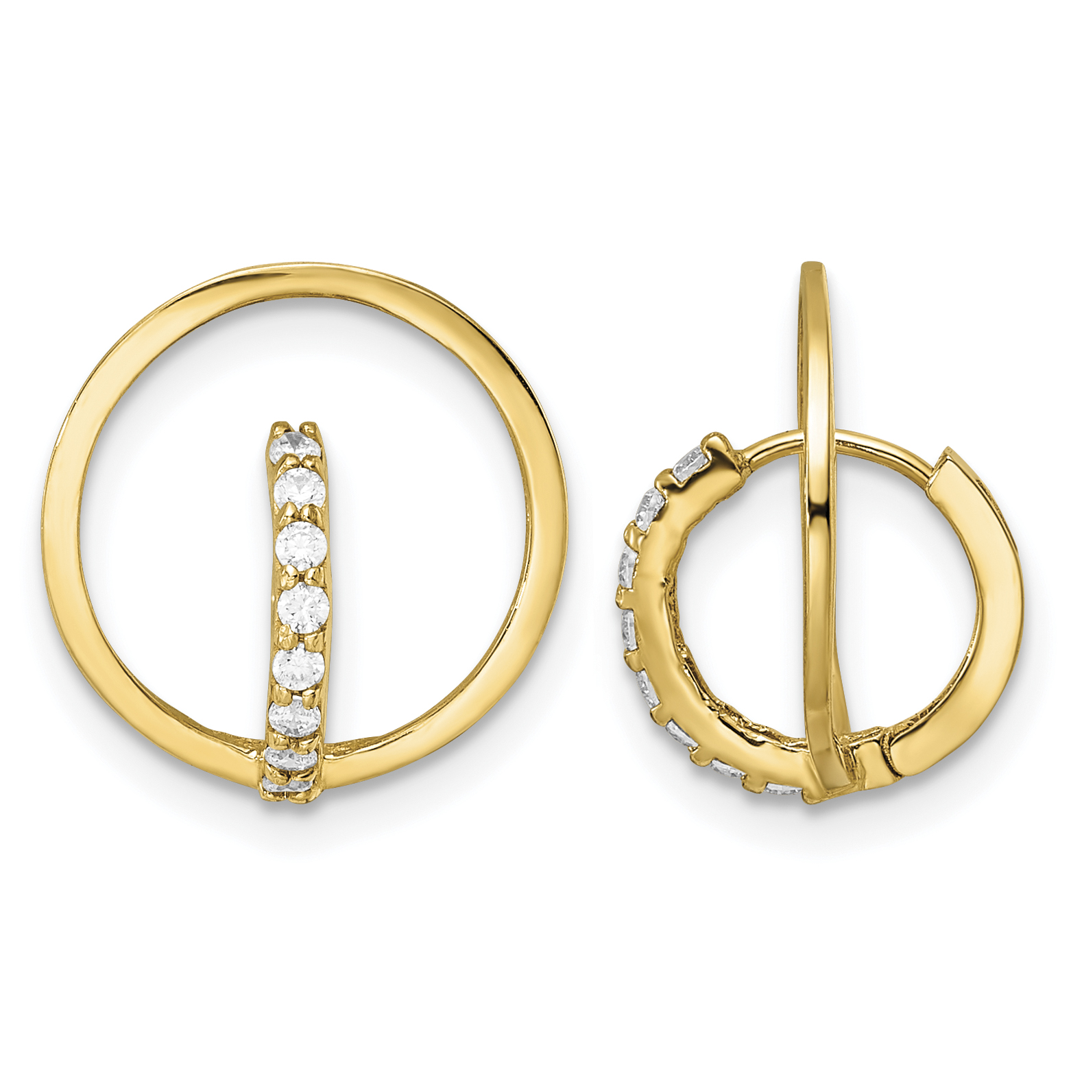 14k Yellow Gold Polished CZ Circle Huggie Hoop Earrings (YE1920)