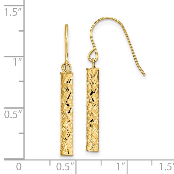 14k Polished Diamond-cut Bar Dangle French Hook Earrings