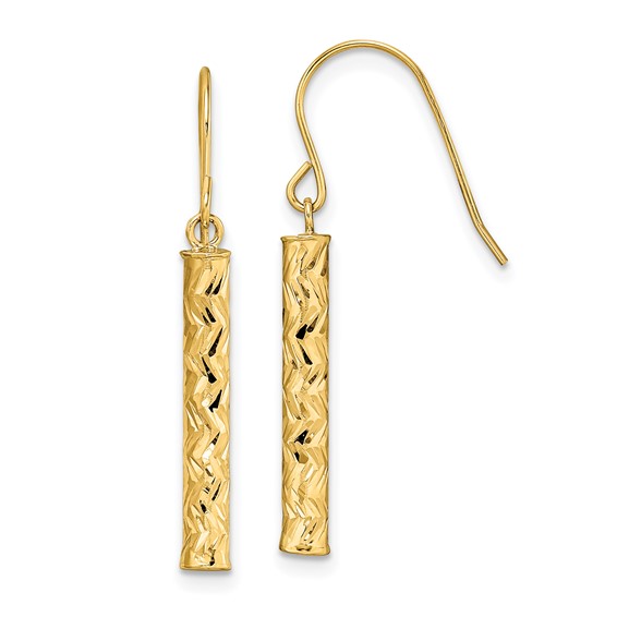 14k Polished Diamond-cut Bar Dangle French Hook Earrings