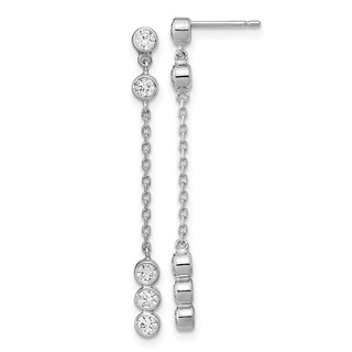 14K White Gold Bezel CZ and Chain Link Dangle Post Earrings