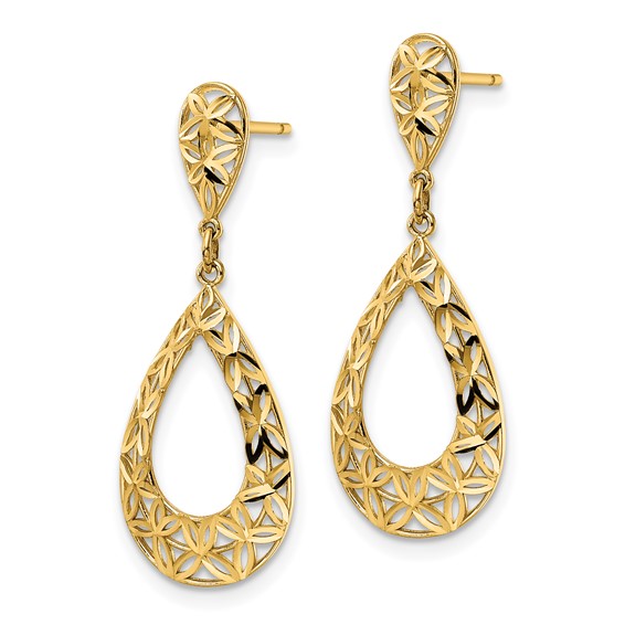 Gold Diamond-cut Teardrop Shepard Hook Earrings