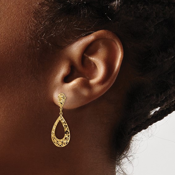 Gold Diamond-cut Teardrop Shepard Hook Earrings