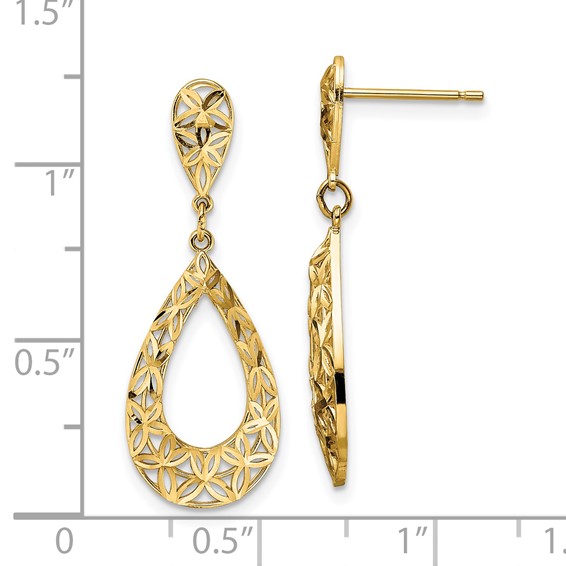 Gold Diamond-cut Teardrop Shepard Hook Earrings