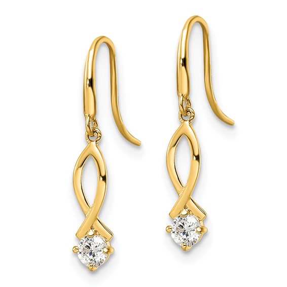 14k Oval with CZ Dangle French Hook Earrings