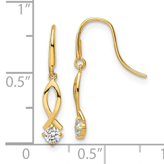 14k Oval with CZ Dangle French Hook Earrings