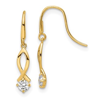 14k Oval with CZ Dangle French Hook Earrings