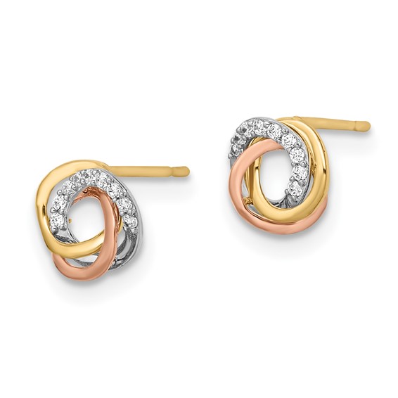 14k Tri-color 7mm CZ Circles Love Knot Post Earrings