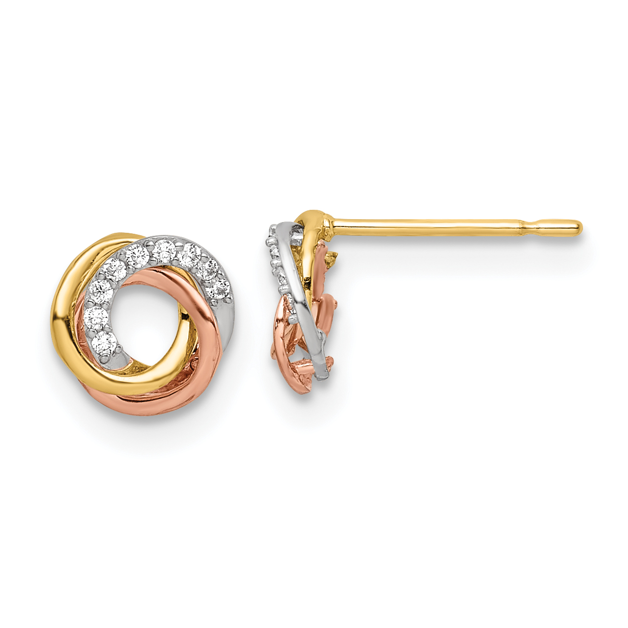 14k Tri-colored CZ Circle Post Earrings (YE1941)