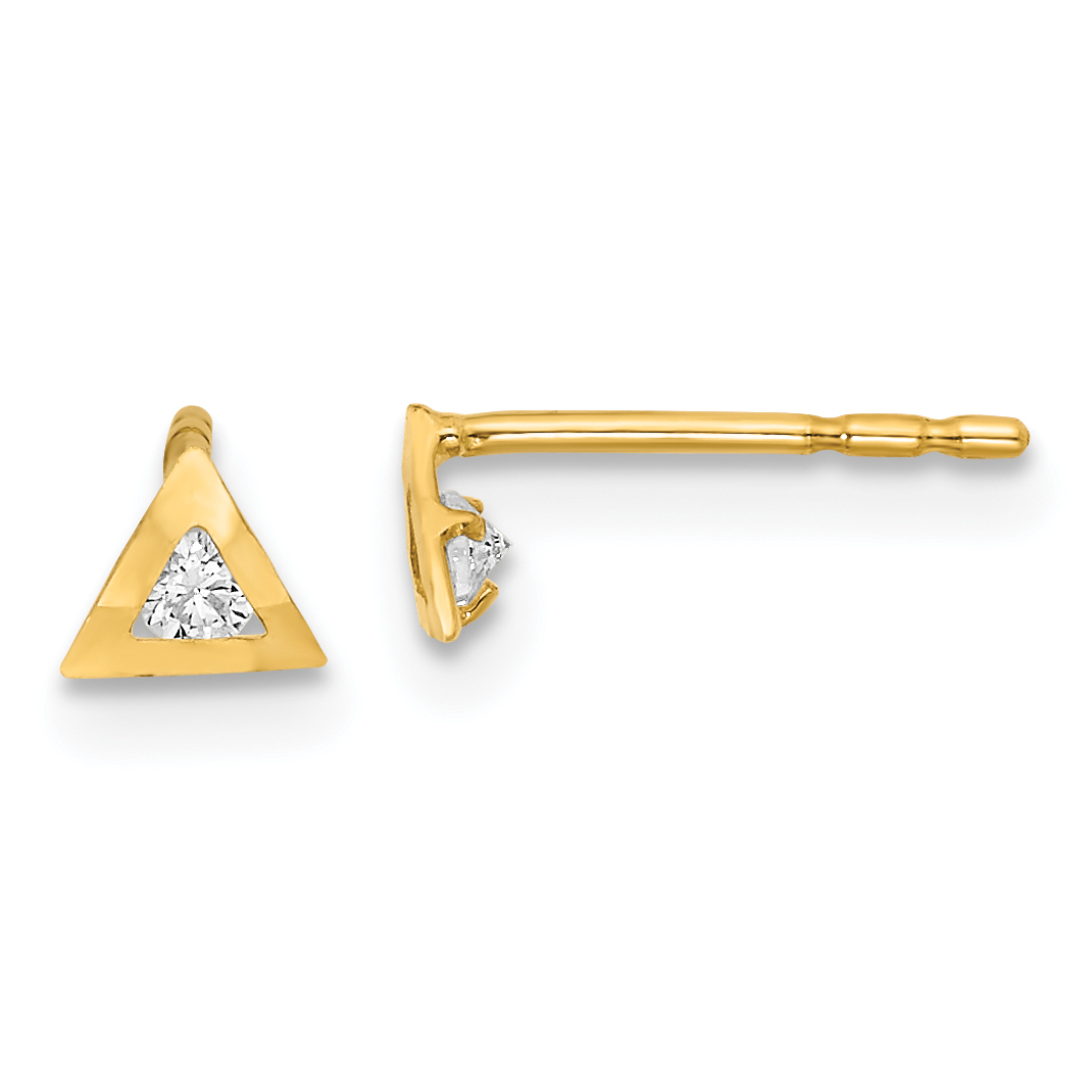 14K Polished Triangle with CZ Post Earrings (YE1943)