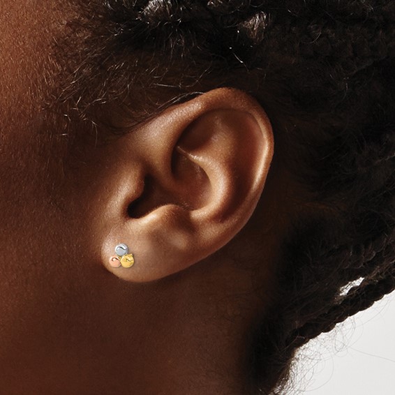 14K Tri-color Circles Post Earrings