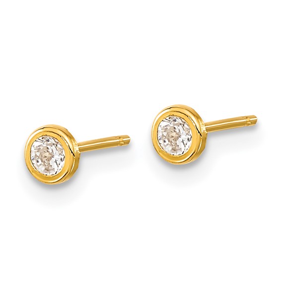 14K Polished 3.5mm Circle Bezel with CZ Post Earrings