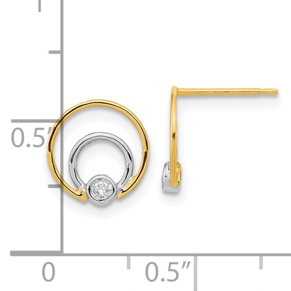 14K and White Rhodium 10mm Polished Double Circle with CZ Post Earrings