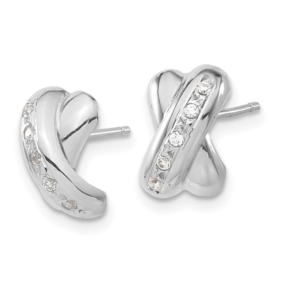 14k White Gold Polished X with CZ Post Earrings