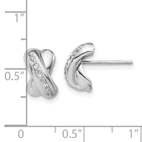 14k White Gold Polished X with CZ Post Earrings