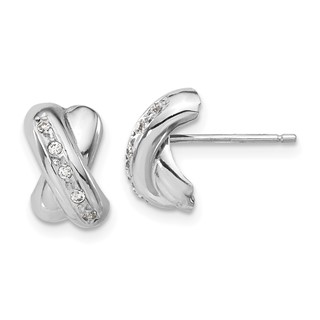 14k White Gold Polished X with CZ Post Earrings