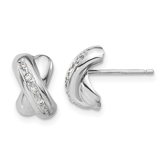 14k White Gold Polished X with CZ Post Earrings