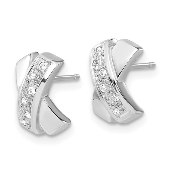 14k White Gold Polished X with CZ Post Earrings