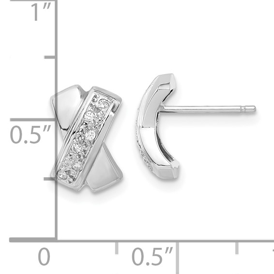 14k White Gold Polished X with CZ Post Earrings