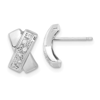14k White Gold Polished X with CZ Post Earrings