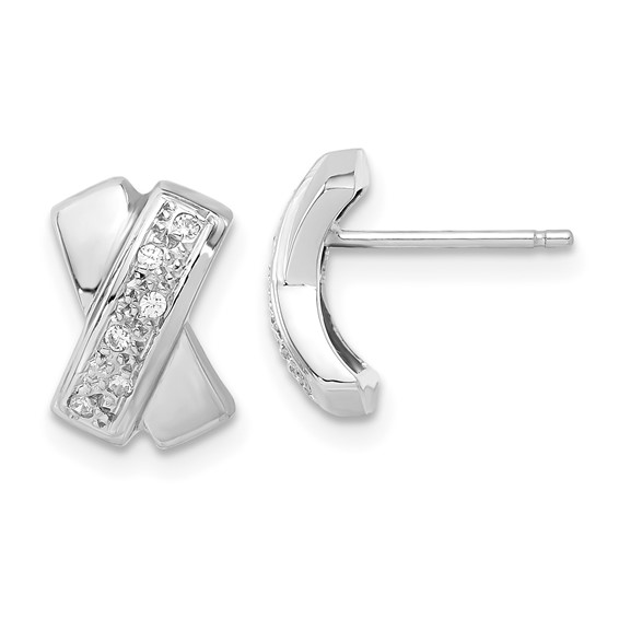 14k White Gold Polished X with CZ Post Earrings