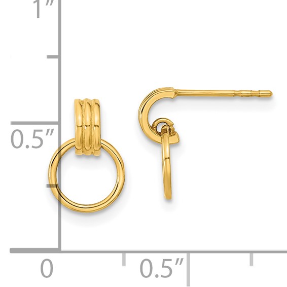 14K Polished Dangle Circle Post Earrings